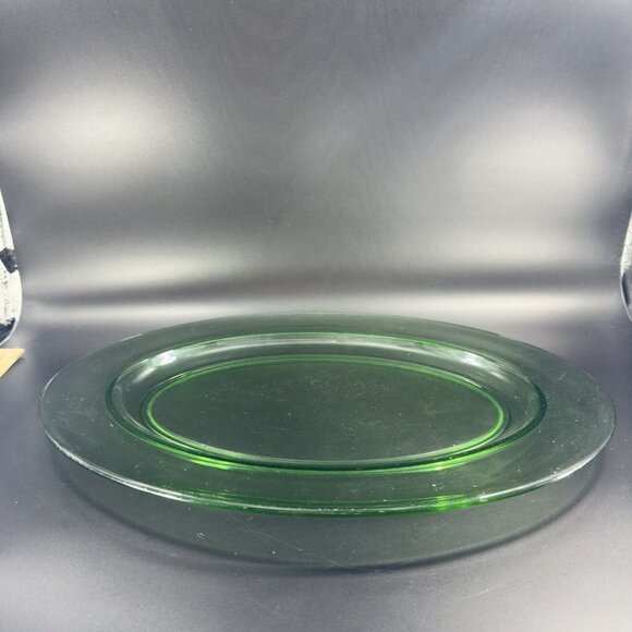 1960s Long Uranium Green Depression Glass Tray Dish Large Glass UV Glow 15”Long - Picture 12 of 15